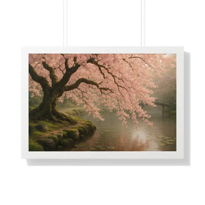 Cherry Tree River Bloom Framed Horizontal Poster by Dipaliz - 30’’ x 20’’ / White - Posters Prints & Visual Artwork