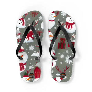 Christmas Snowman Unisex Flip Flops Festive Comfort Dipaliz - l / Black Sole - Slippers