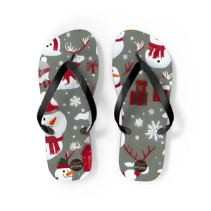 Christmas Snowman Unisex Flip Flops Festive Comfort Dipaliz - m / Black Sole - Slippers