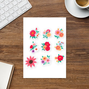 Colored Flowers Sticker Sheet - Monomeric Pvc Stickers - Dipaliz