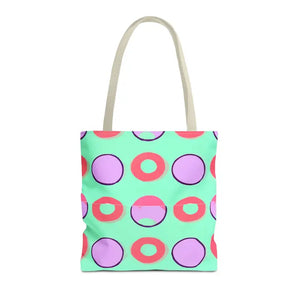 Colorful Circular Pattern Cyan Print Tote Bag - Dipaliz - 16’’ × / Beige - Bags