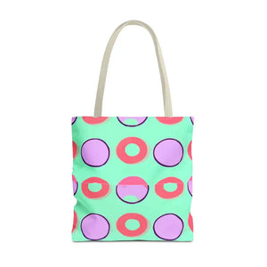 Colorful Circular Pattern Cyan Print Tote Bag - Dipaliz - 18’’ × / Beige - Bags