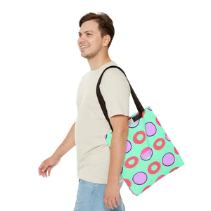 Colorful Circular Pattern Cyan Print Tote Bag - Dipaliz - Bags