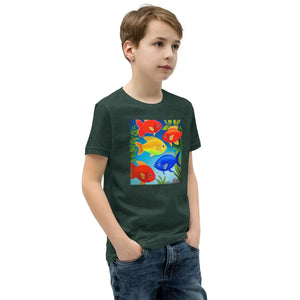 Vibrant Colorful Fishes Tee - Cotton Youth Short Sleeve - Dipaliz - T-shirts