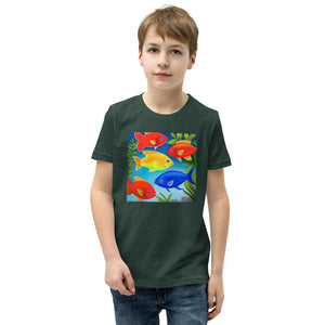 Vibrant Colorful Fishes Tee - Cotton Youth Short Sleeve - Dipaliz - T-shirts