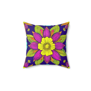 Colorful Flower Mandal – Spun Polyester Square - Dipaliz - Throw Pillows