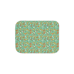 Home Decor - Floral Sherpa Blanket — Colorful Flowers on Green (beige or Grey) 30’’ × 40’’ / Beige