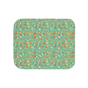 Home Decor - Floral Sherpa Blanket — Colorful Flowers on Green (beige or Grey) 50’’ × 60’’ / Grey