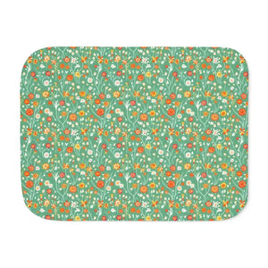 Home Decor - Floral Sherpa Blanket — Colorful Flowers on Green (beige or Grey) 60’’ × 80’’ / Grey