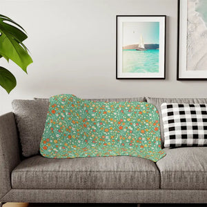 Home Decor - Floral Sherpa Blanket — Colorful Flowers on Green (beige or Grey)