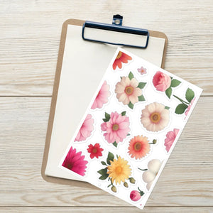 Vibrant Colorful Flowers Sticker Sheet - Eco Friendly Gifts - Dipaliz - Decorative Stickers