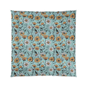 Teal Comforter – Orange Flowers Polyester - Dipaliz - Quilts & Comforters