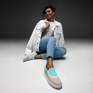 Cyan Geometric Canvas Shoes - Women’s Slip on - Dipaliz - Sneakers