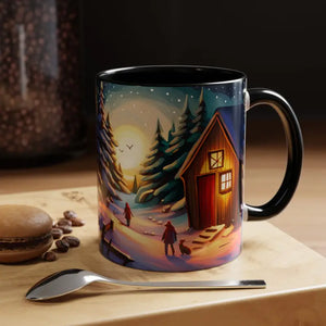 Mug - Accent Coffee - Cabin in Winter 11oz Two-tone - Dipaliz Black