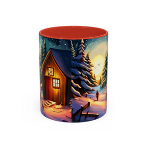 Mug - Accent Coffee - Cabin in Winter 11oz Two-tone - Dipaliz Red