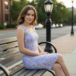 Dipaliz Cotton Bodycon Dress Buttercups Lavender Pattern - Dresses - s