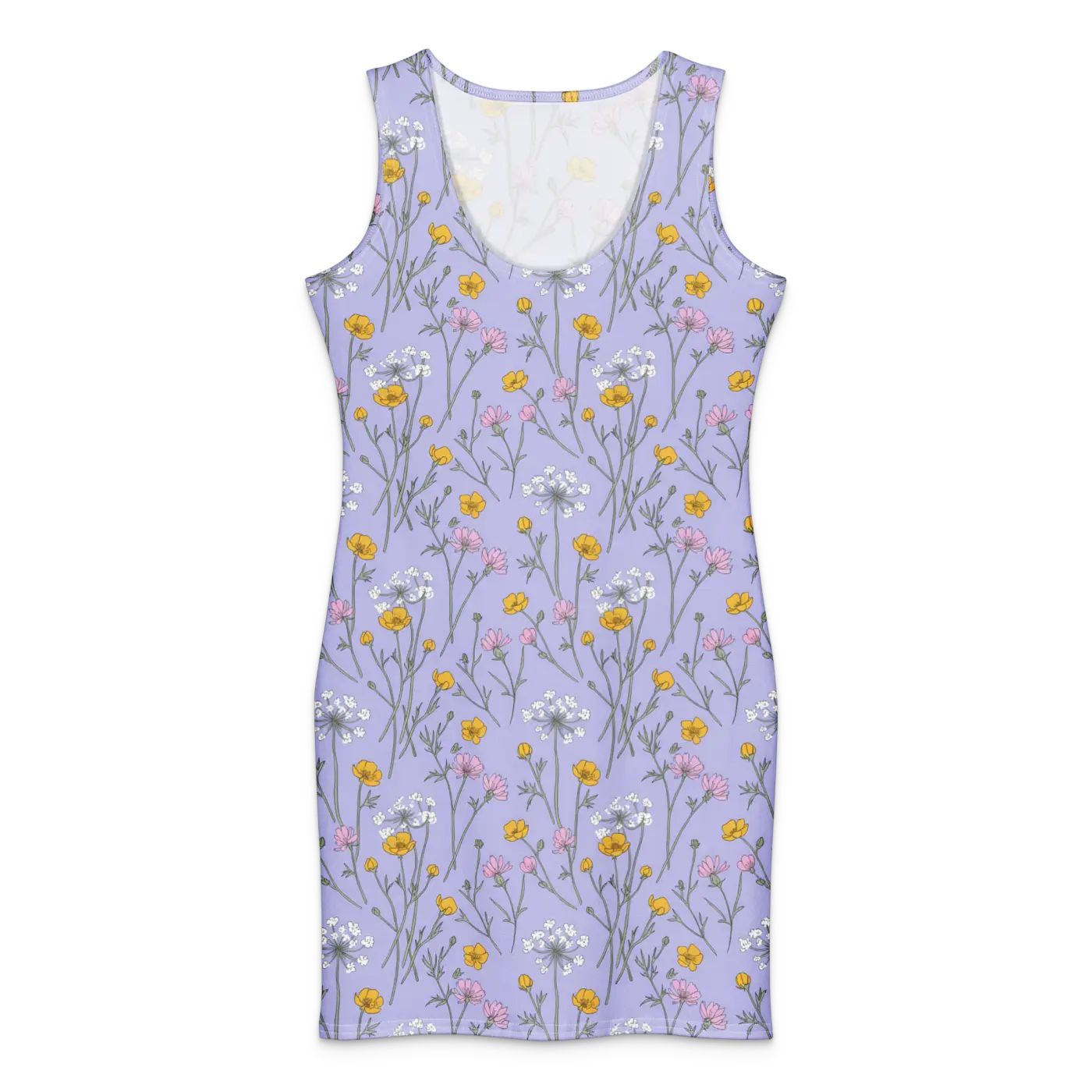 Cotton Bodycon Dress Lavender Pattern Summer