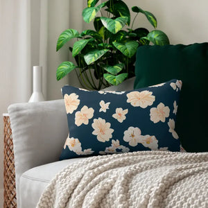 Polyester Lumbar Pillow - Cream Floral Dark Blue - Dipaliz - 20’’ × 14’’ - Pillows