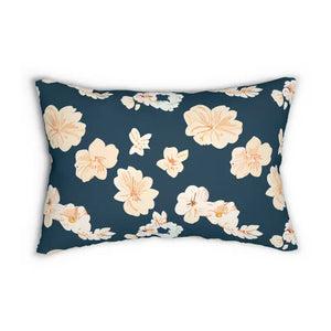 Polyester Lumbar Pillow - Cream Floral Dark Blue - Dipaliz - 20’’ × 14’’ - Pillows