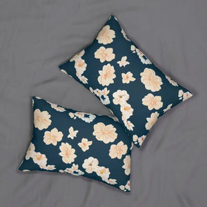 Polyester Lumbar Pillow - Cream Floral Dark Blue - Dipaliz - 20’’ × 14’’ - Pillows