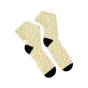 Dipaliz Crew Socks Yellow Triangle Pattern Fleece Lined