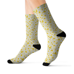 Dipaliz Crew Socks Yellow Triangle Pattern Fleece Lined