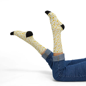 Dipaliz Crew Socks Yellow Triangle Pattern Fleece Lined