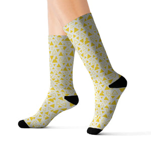Dipaliz Crew Socks Yellow Triangle Pattern Fleece Lined