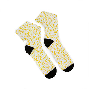 Dipaliz Crew Socks Yellow Triangle Pattern Fleece Lined