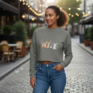 Dipaliz Cropped Sweatshirt Cute Woodland Pets - Sweatshirts