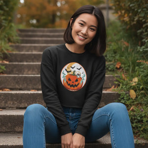 Dipaliz Cropped Sweatshirt Ghosts Fall Pullover - Sweatshirts