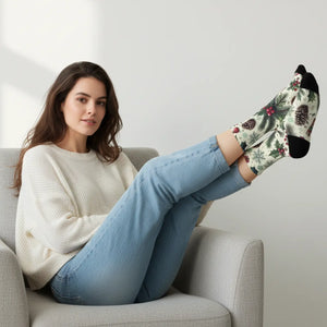 Dipaliz Cushioned Crew Socks Festive Pine Leaves Christmas