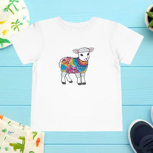 Kids Clothes - Short Sleeve Tee - Cute Lamb Toddler Cotton Shirt - Dipaliz White / 2t