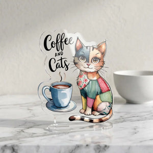 Dipaliz Cute Patchwork Cat Statue Acrylic Desk Decor - Sculptures & Statues