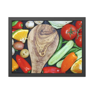 Vegetables Framed Art - Bold Cutting Board Design - Dipaliz - 24″ x 18″ (horizontal) / Black Frame / Semi Glossy