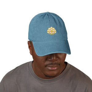 Dipaliz Denim Hat Lotus Mandala Embroidered Motif Cotton - Hats - one Size