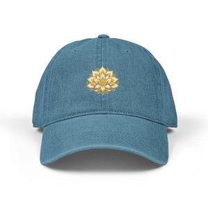 Dipaliz Denim Hat Lotus Mandala Embroidered Motif Cotton - Hats - one Size
