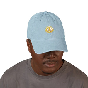 Dipaliz Denim Hat Lotus Mandala Embroidered Motif Cotton - Hats - one Size