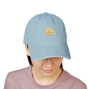 Dipaliz Denim Hat Lotus Mandala Embroidered Motif Cotton - Hats - one Size