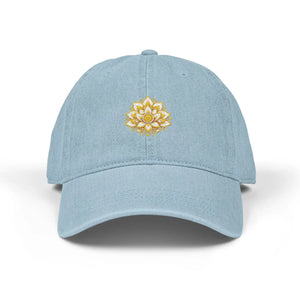 Dipaliz Denim Hat Lotus Mandala Embroidered Motif Cotton - Hats - one Size