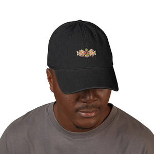 Dipaliz Denim Hat Madhubani Fish Pair Cotton Adjustable - Baseball Caps - one Size
