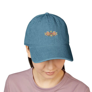 Dipaliz Denim Hat Madhubani Fish Pair Cotton Adjustable - Baseball Caps - one Size