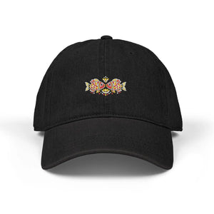 Dipaliz Denim Hat Madhubani Fish Pair Cotton Adjustable - Baseball Caps - one Size