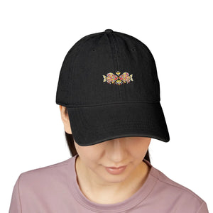Dipaliz Denim Hat Madhubani Fish Pair Cotton Adjustable - Baseball Caps - one Size