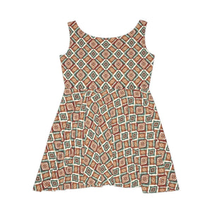 Dipaliz Diamond Tile Skater Dress Vintage Earth Tone Print - Dresses