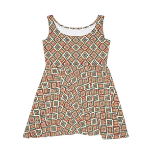 Dipaliz Diamond Tile Skater Dress Vintage Earth Tone Print - Dresses