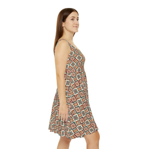 Dipaliz Diamond Tile Skater Dress Vintage Earth Tone Print - Dresses