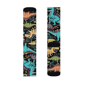 Vibrant Dinosaur Sublimation Socks - Polyester - Dipaliz