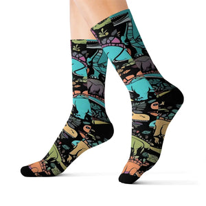 Vibrant Dinosaur Sublimation Socks - Polyester - Dipaliz