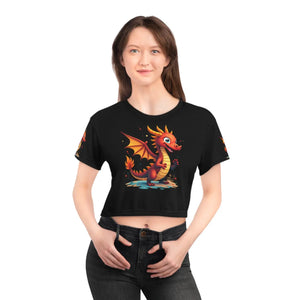 DipaliZ Dragon Art Crop Tee with all-over dragon artwork on 100% polyester